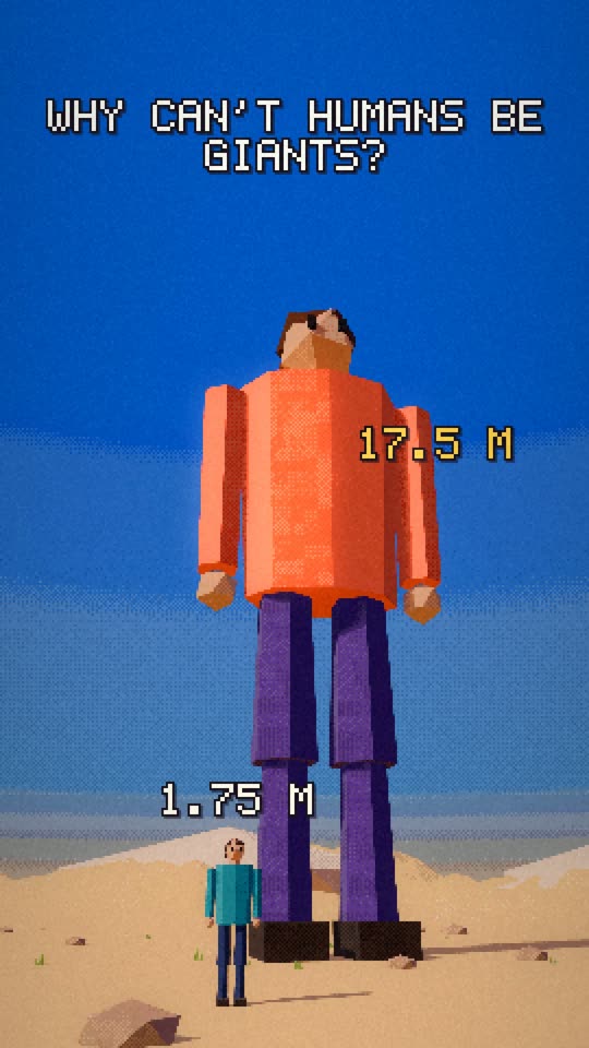 A 17.5 metre pixel-art giant towering over a 1.75 metre person in the desert